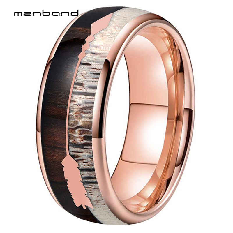 Rose Gold Wedding Band Men Women Tungsten Antler Ring With Zebra Wood Antler Arrows Inlay 8MM Ring Box Available 
Rose Gold Wedding Band Men Women Tungsten Antler Ring With Zebra Wood Antler Arrows Inlay 8MM Ring Box Available
