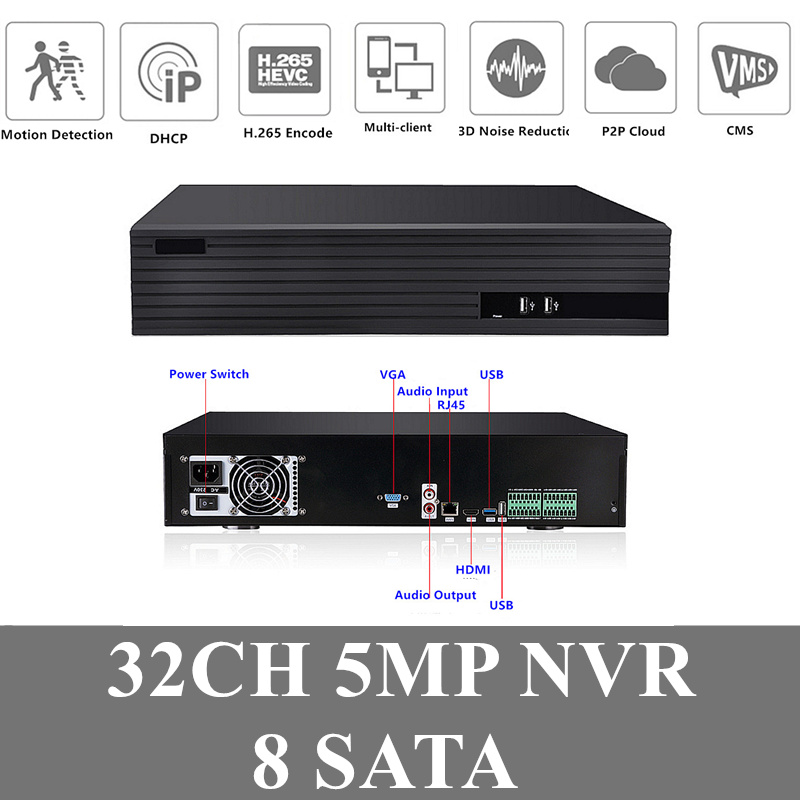 32CH*5MP H.265 NVR DVR Network Video Recorder For IP Camera ONVIF 8 SATA HardDisk Max 8T CMS XMEYE Security P2P Cloud 
32CH*5MP H.265 NVR DVR Network Video Recorder For IP Camera ONVIF 8 SATA HardDisk Max 8T CMS XMEYE Security P2P Cloud