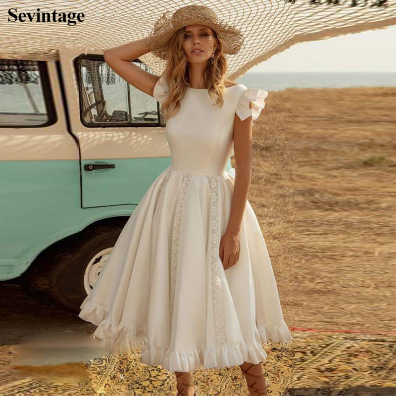 Sevintage A Line Short Wedding Dresses Capped Sleeves O-Neck Bridal Dress Sexy Backless Satin Lace Bride Gowns robe de mariee, White
Sevintage A Line Short Wedding Dresses Capped Sleeves O-Neck Bridal Dress Sexy Backless Satin Lace Bride Gowns robe de mariee, White