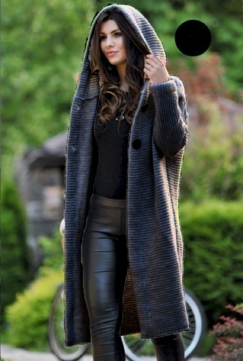 Coats European autumn winter sweater solid color hooded long versatile jacket S M L XL XXL XXXL support mixed batch