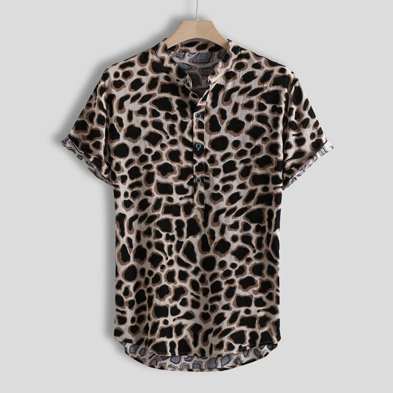 Leopard Print Shirt Men Short Sleeve Summer Loose Button Up Blouse Breathable Streetwear Sexy Shirts Men camisas, Brown
Leopard Print Shirt Men Short Sleeve Summer Loose Button Up Blouse Breathable Streetwear Sexy Shirts Men camisas, Brown