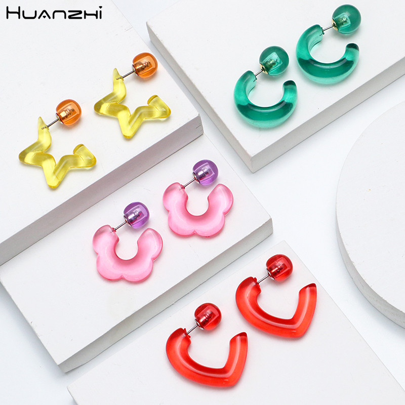 HUANZHI 2020 New S925 Transparent Colorful Resin Peach Heart Star Flower Candy Color Hoop Earrings for Women Girl Jewelry Gifts
HUANZHI 2020 New S925 Transparent Colorful Resin Peach Heart Star Flower Candy Color Hoop Earrings for Women Girl Jewelry Gifts