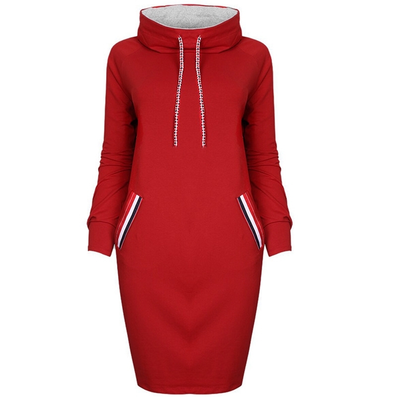 Autumn Women Sweatshirt dress Slim Long sleeve Turtleneck Drawstring Harajuku Hoodies Moletom Feminino ez* Y200915