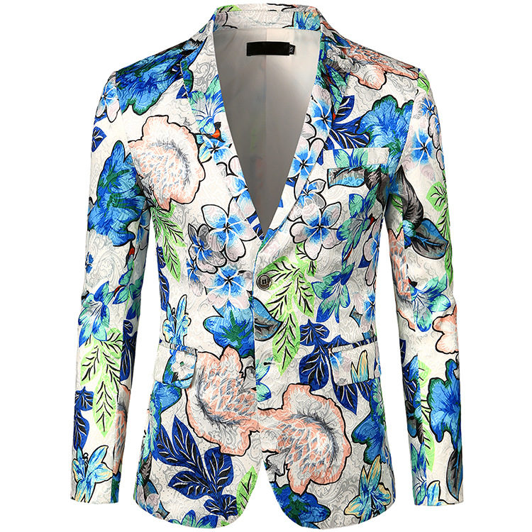 Fashion Jacquard Printed Cartoon Suit Single Row Double-Button Design Decorative Pattern Suit, White
Fashion Jacquard Printed Cartoon Suit Single Row Double-Button Design Decorative Pattern Suit, White