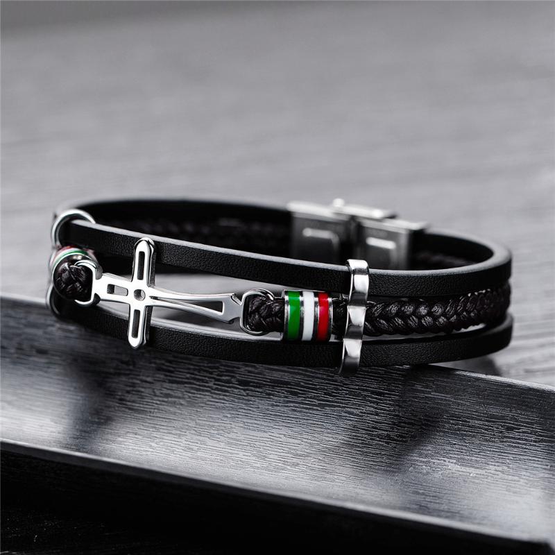 Punk Casual Style Stainless Steel PU Leather Charm Bracelets Bangles Black Color Cross Fashion Jewelry Multi-Chain Bracelet Men
Punk Casual Style Stainless Steel PU Leather Charm Bracelets Bangles Black Color Cross Fashion Jewelry Multi-Chain Bracelet Men