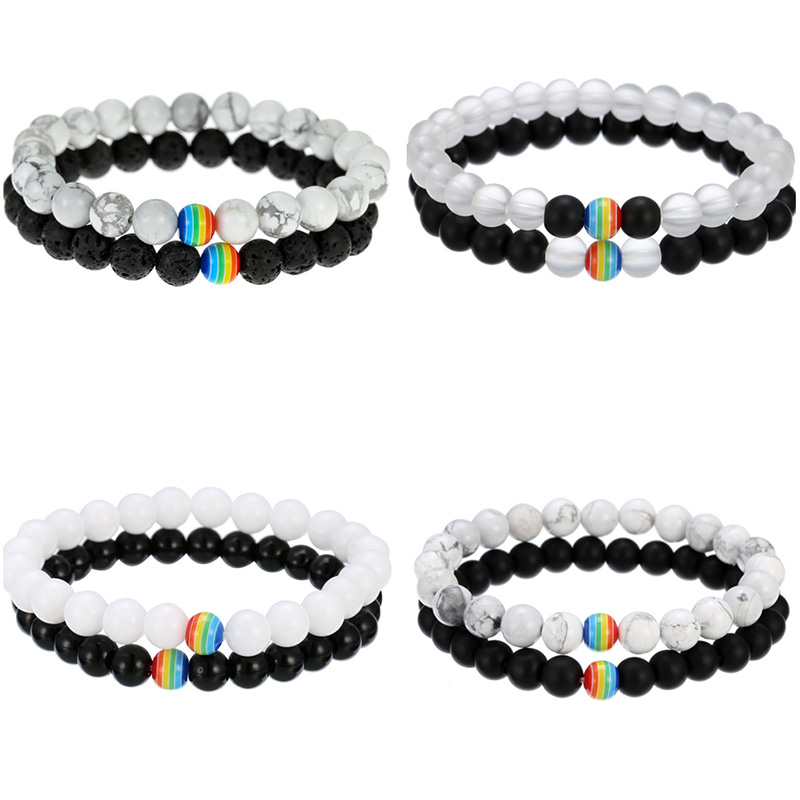 Rainbow Bracelet Sets For Women and Men 8mm Natural Black White Stone Pride Strand Couple Bracelets Sets Handmade Jewelry
Rainbow Bracelet Sets For Women and Men 8mm Natural Black White Stone Pride Strand Couple Bracelets Sets Handmade Jewelry