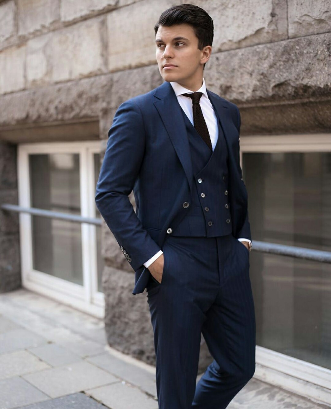 3 Pieces Mens Groom Wedding Suits Navy Blue Groomsme Slim Fit Two Button Formal Work Prom Office Blazer Jacket(Jacket+Vest+Pants)