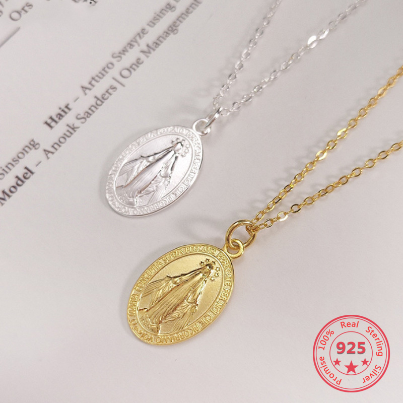 Pure 925 Silver European American New Design Creative Concise Maria Pendant Gold Charm Necklace Fine Jewelry
Pure 925 Silver European American New Design Creative Concise Maria Pendant Gold Charm Necklace Fine Jewelry