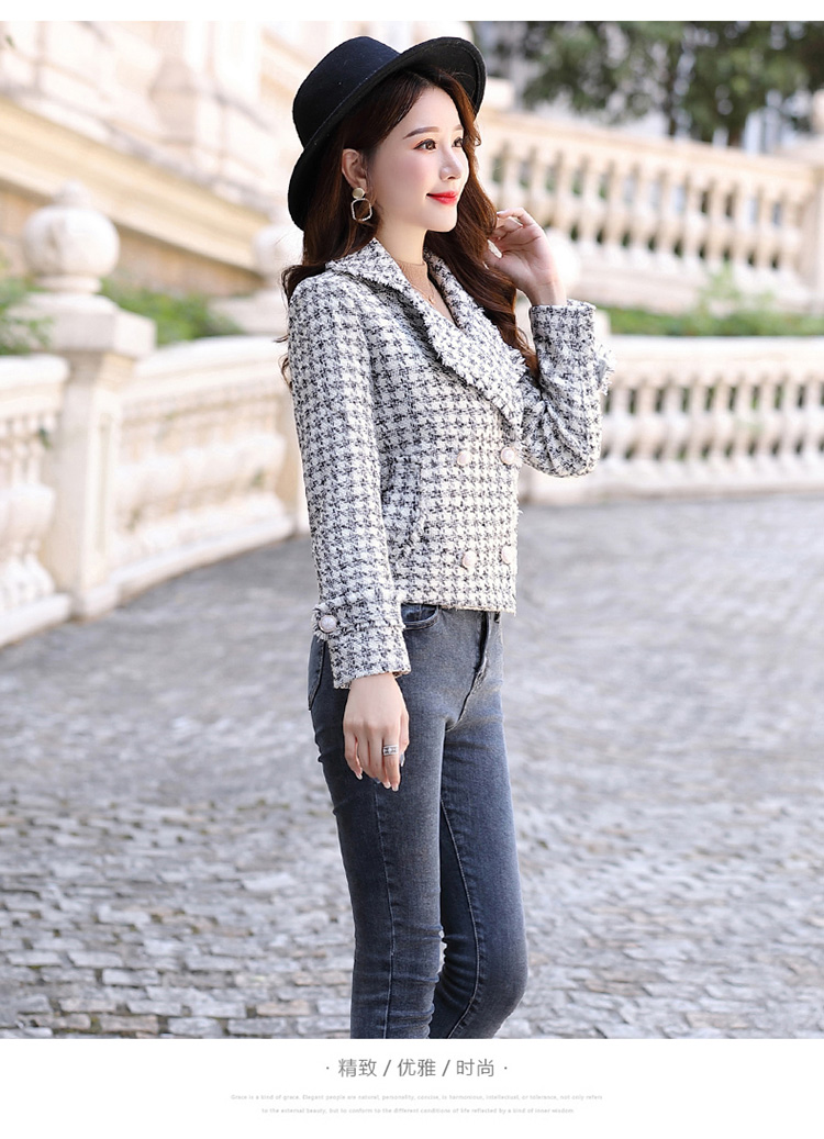 Autumn new retro womens houndstooth plaid grid pattern woolen short thickening coat casacos plus size MLXLXXL3XL