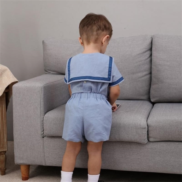 Baby Boutique Clothing Set 2020 Boy Summer Clothes Suit Spanish Infant Navy Cotton Shirt Pants Toddler Boy Birthday Party Outfit