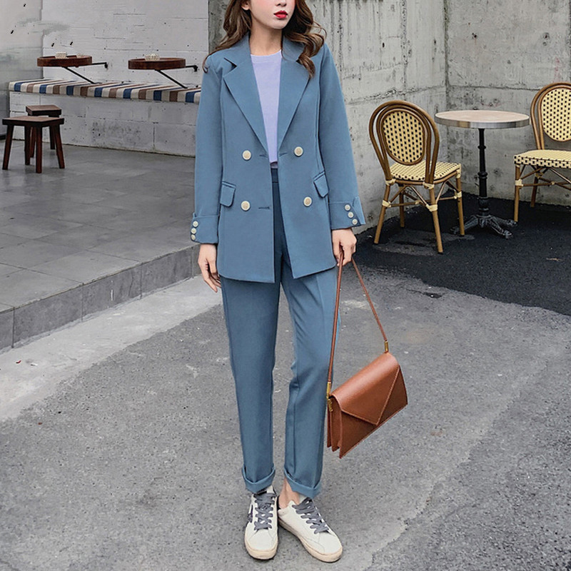 Fashion Women Blazer Suits Long Sleeve Double- breasted Blazer Pants Suit Office Ladies Two-piece Sets 2020, Blue
Fashion Women Blazer Suits Long Sleeve Double- breasted Blazer Pants Suit Office Ladies Two-piece Sets 2020, Blue