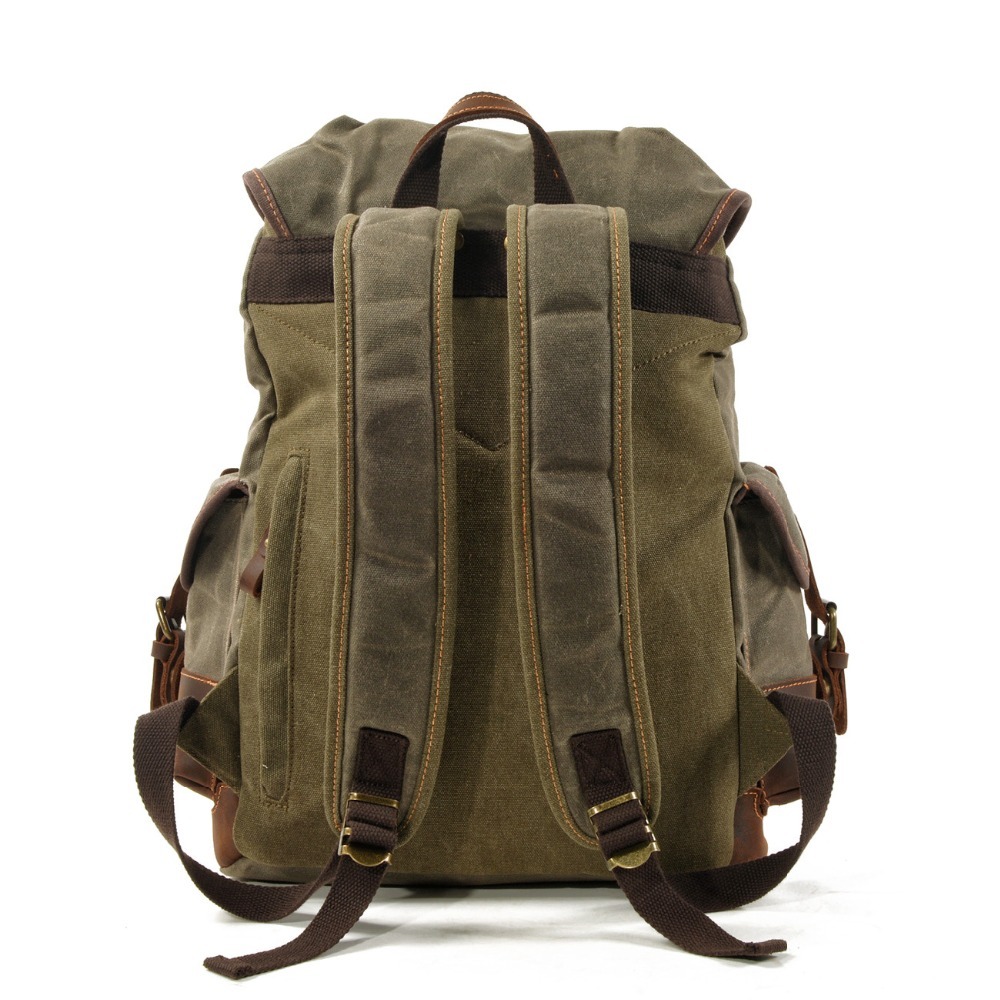 M272 Vintage Canvas Leather Backpacks for Men Laptop Daypacks Waterproof Canvas Rucksacks Large Waxed Mountaineering Travel Pack 200918