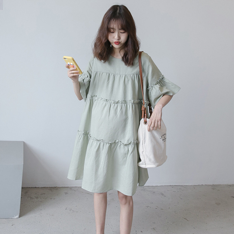 Summer Expectant Mother Maternity Short Sleeve Solid Color Dresses Pregnancy Round Neck Lotus Leaf Dresse Pregnant Women Clothes, Green
Summer Expectant Mother Maternity Short Sleeve Solid Color Dresses Pregnancy Round Neck Lotus Leaf Dresse Pregnant Women Clothes, Green