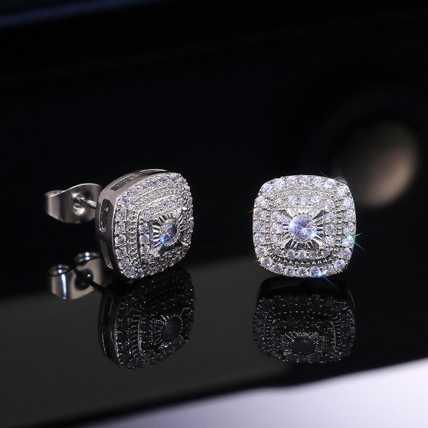 Sterling Sier Square Stud Earrings with White CZ Dia for Women - Party Gift Free shipping