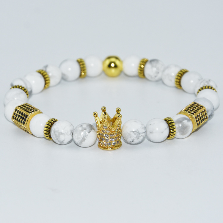 Trendy Micro Pave Cubic Zirconia Hecagon Crown Charm Bracelet Women Men Couple Stone Bead Bangles gift fashion Jewelry wholesale