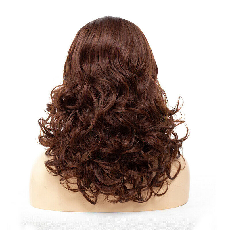 Ladies Wig Short Wavy Curly Full Wig Brown Synthetic Hair Cosplay Party Prop