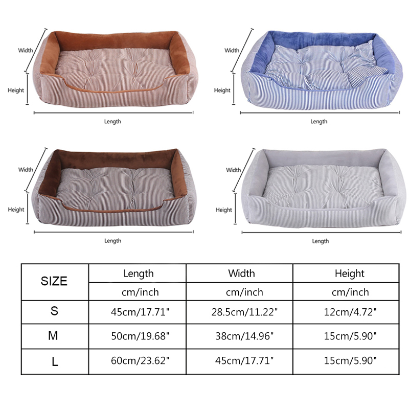 Cat Beds & Furniture 3 Size Pet Bed Dog Warm Pad Winter Mat Striped Products Small Medium Large Big Sized Kennel Waterproof Nest