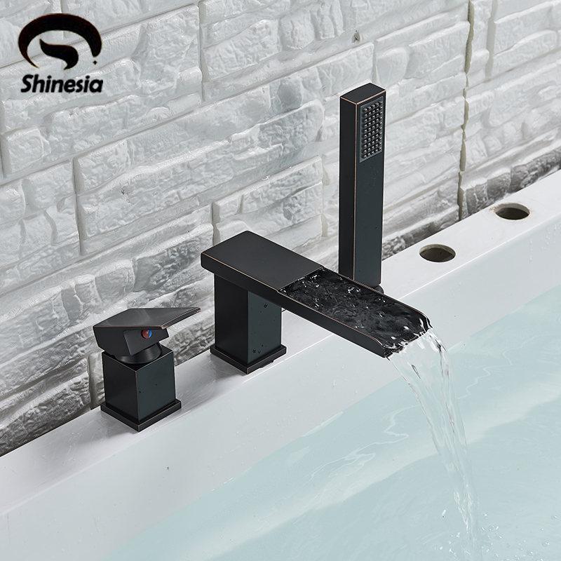 Shinesia Fashion Deck Mounted Bath Waterfall Basin Faucet Black Bronze Wash Basin Tap Bathroom Sink Hot and Cold Water Mixer 
Shinesia Fashion Deck Mounted Bath Waterfall Basin Faucet Black Bronze Wash Basin Tap Bathroom Sink Hot and Cold Water Mixer