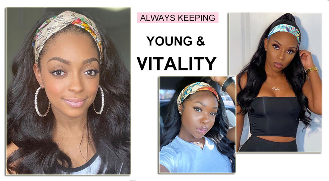 Ishow Human Hair Wigs With Headbands Body Straight Water Headband Wig for Women 8-26inch Kids Loose Deep Curly Natural Color Machine Made None Lace Bo