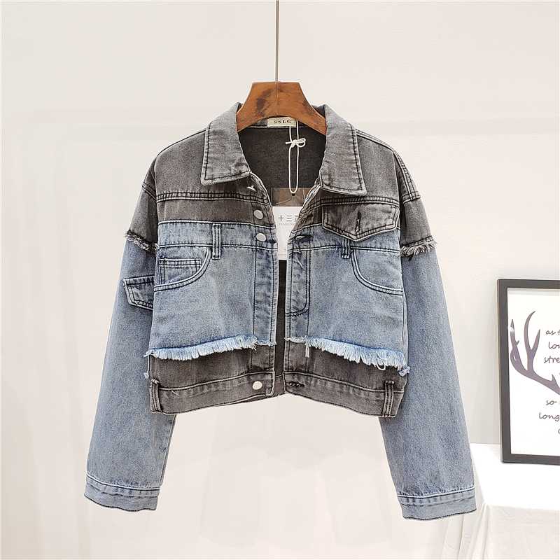 Women Spring Fashion Denim Splice Hit color Burr Jean jacket High waist Loose Plus size Harajuku Chaqueta mujer Cropped jacket, Blue
Women Spring Fashion Denim Splice Hit color Burr Jean jacket High waist Loose Plus size Harajuku Chaqueta mujer Cropped jacket, Blue
