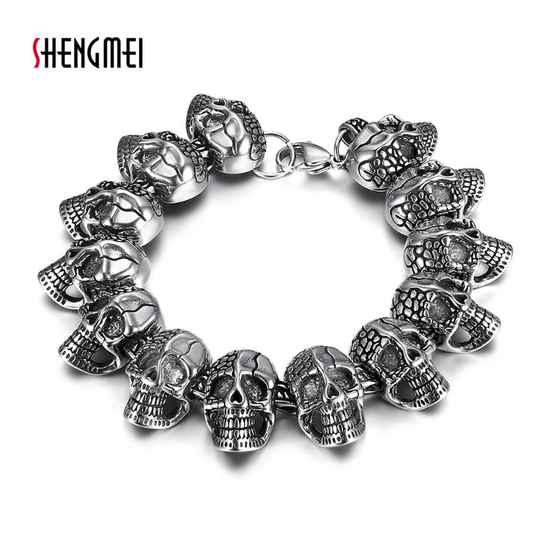 Shengmei Punk Long Skull Bracelets For Men Stainless Steel Skull Charm Link Chain Bracelets Male Gothic Jewelry 2020
Shengmei Punk Long Skull Bracelets For Men Stainless Steel Skull Charm Link Chain Bracelets Male Gothic Jewelry 2020