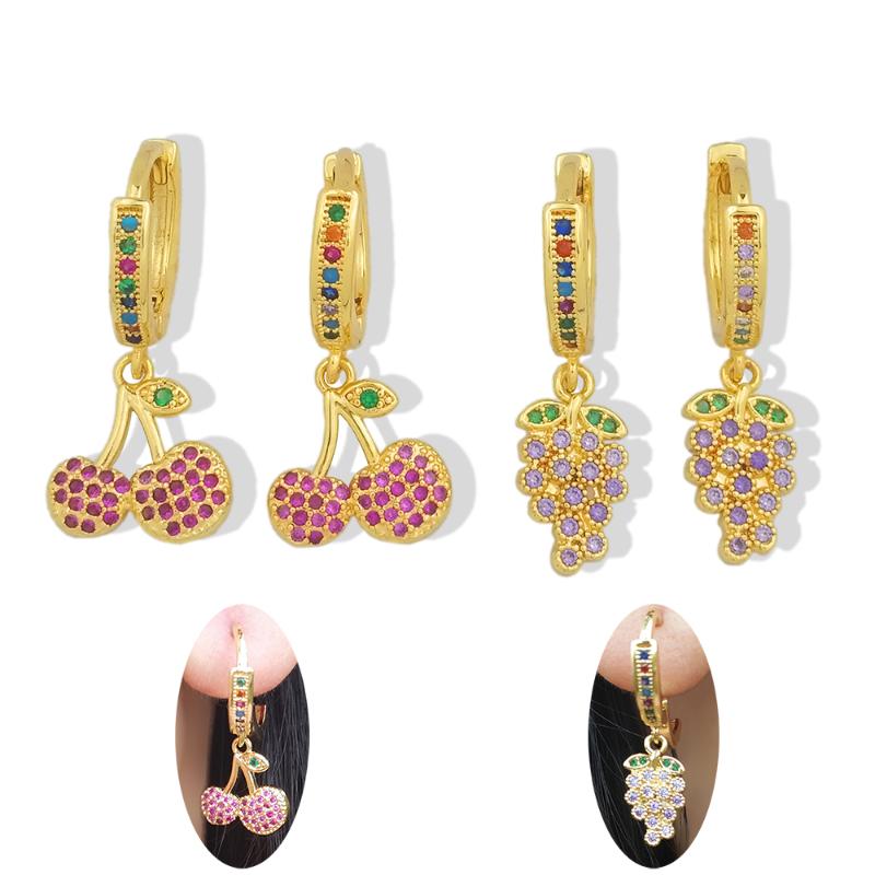 Colorful Sweet Fruit Earrings Cherry Grape CZ Fashion Cute Ear Piercing Jewelry pendientes dorados pequenos Cherry Drops Earing
Colorful Sweet Fruit Earrings Cherry Grape CZ Fashion Cute Ear Piercing Jewelry pendientes dorados pequenos Cherry Drops Earing
