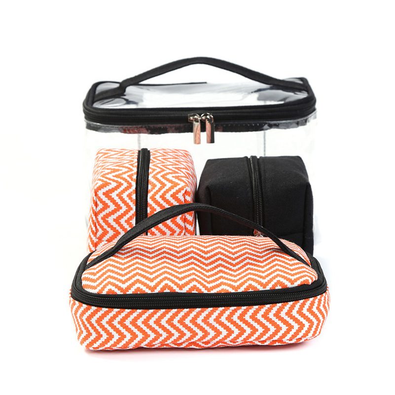Multi-function Cosmetic Bag Transparent PVC Portable Combined four piece suit Wash bags Travelling handbag Receive Canvas bag