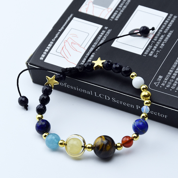 The Eight Planet Bracelet Solar System Universe Galaxy Bracelet Adjustable Natural Stone Bead Bracelet Bangle for Women Girls