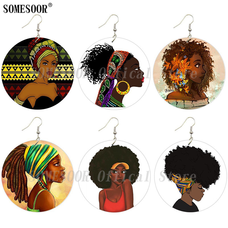 SOMESOOR Printed Black Beauty Afro Wooden Drop Earrings African Ethnic Headwrap Pattern Wood Loops Dangle Jewelry For Lady Gift
SOMESOOR Printed Black Beauty Afro Wooden Drop Earrings African Ethnic Headwrap Pattern Wood Loops Dangle Jewelry For Lady Gift