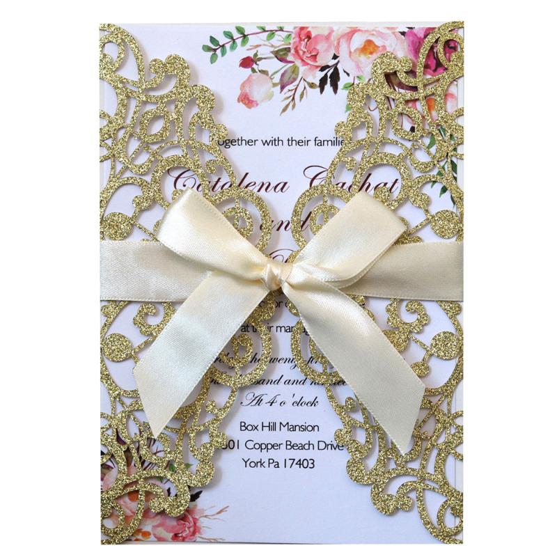 100PCS Glitter Laser Cut Invitations Cards with Ribbon and Envelopes for Engagement Wedding Bridal Shower Birthday Party Favors
100PCS Glitter Laser Cut Invitations Cards with Ribbon and Envelopes for Engagement Wedding Bridal Shower Birthday Party Favors