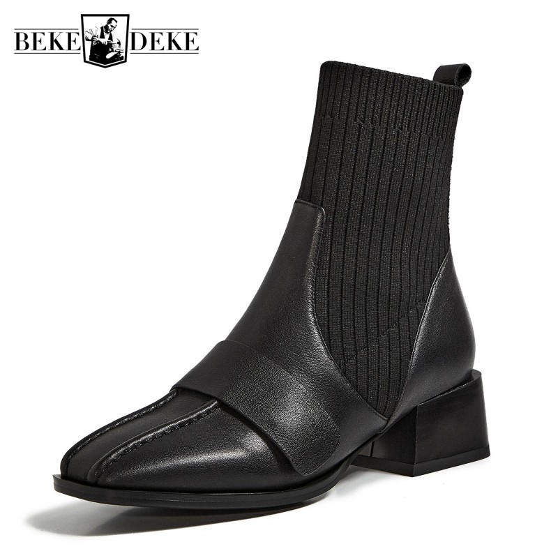 Vintage Square Toe Thick Heel Boots Women England Style Patchwork Socks Boots 100% Genuine Leather Slip-On Black Ankle Shoes
Vintage Square Toe Thick Heel Boots Women England Style Patchwork Socks Boots 100% Genuine Leather Slip-On Black Ankle Shoes