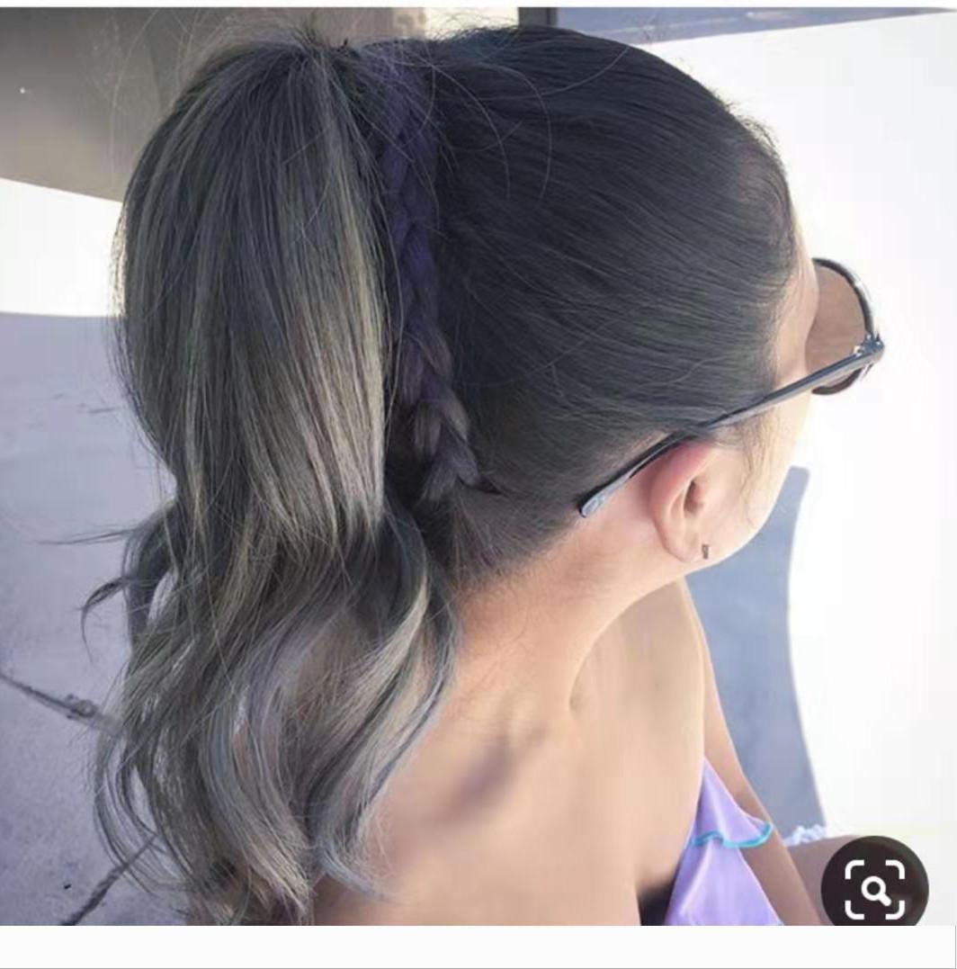 Grey hair weave ponytail hair piece clip in afro kinky human virgin wrap around gray drawstring horse tail women Ponytails hairpieces