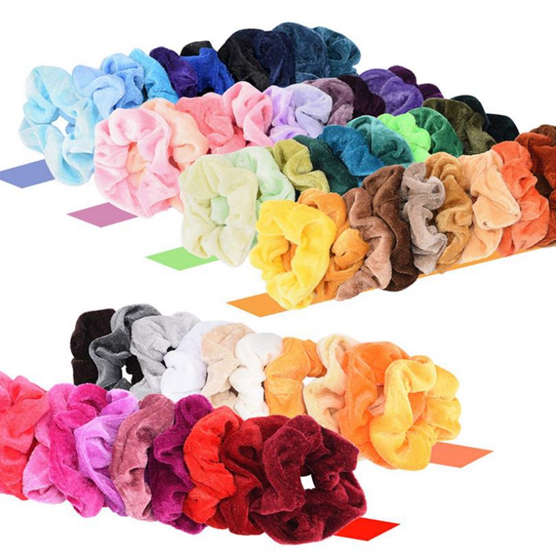 Hair Scrunchies Velvet Women Hairbands Elastic Hair Ties Ropes Solid Ponytail Holder Girls Hair Accessories 60pcs 1 lot DW5972