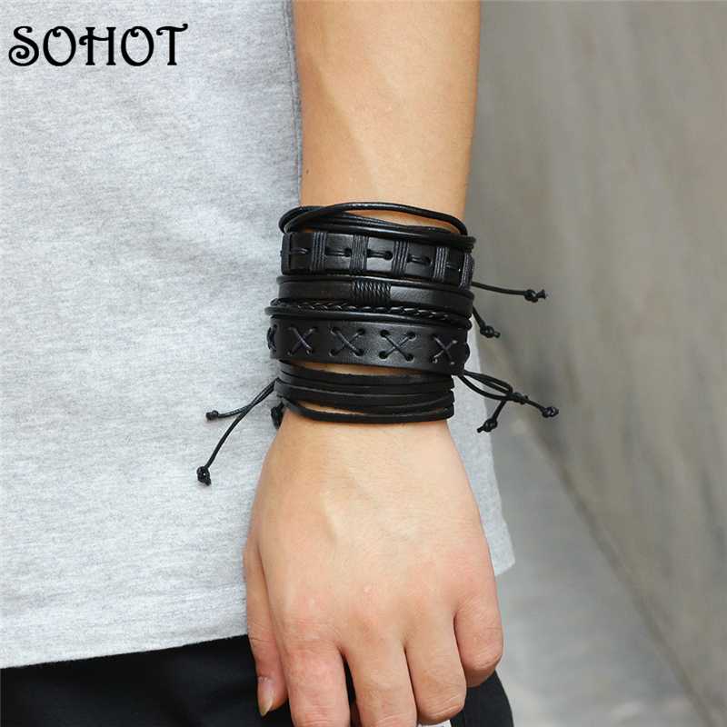 SOHOT Vintage Black Leather Bracelet Handmade Braided Wrapped Multilayer Rope Adjustable Charm Men Jewelry For Birthday Gift
SOHOT Vintage Black Leather Bracelet Handmade Braided Wrapped Multilayer Rope Adjustable Charm Men Jewelry For Birthday Gift