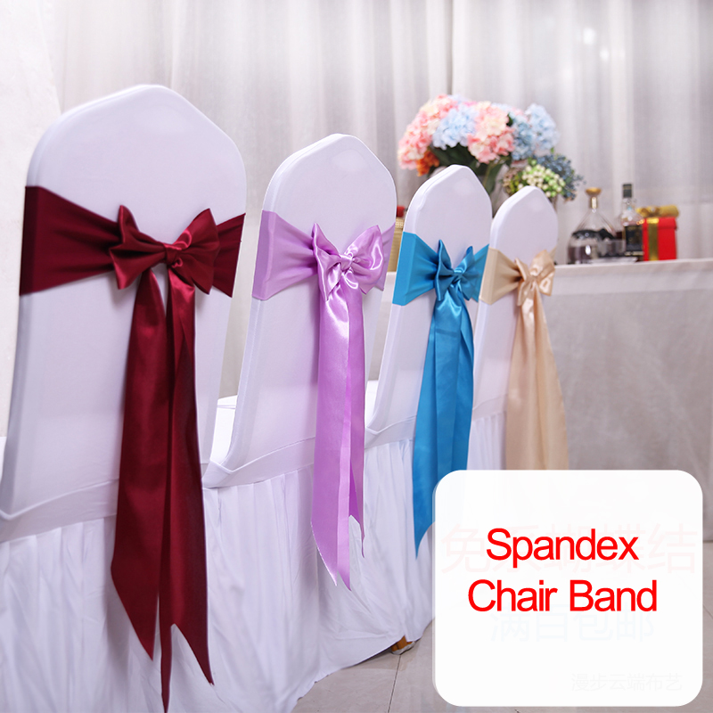 

Sashes 25pcs Wedding Decoration Knot Chair Bow Satin Spandex Cover Band Ribbons Tie Backs For Party Banquet Decor
