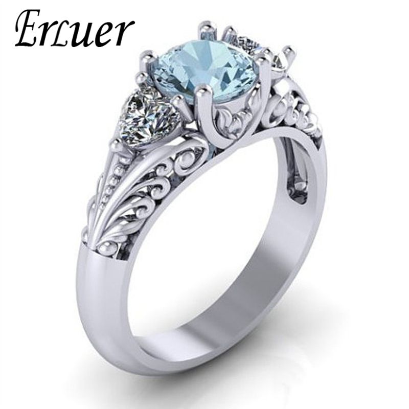 ERLUER Austrian Fashion Silver Color Round Finger Rings For Women blue Crystal CZ Wedding Engagement Jewelry Trendy Love gifts
ERLUER Austrian Fashion Silver Color Round Finger Rings For Women blue Crystal CZ Wedding Engagement Jewelry Trendy Love gifts