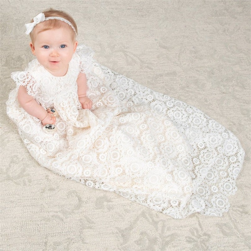 Cute First Communication Dress With Hats Shoes Short Sleeve Lace Appliques Long Baptism Dress Custom Made Christening Dresses For Baby Girl