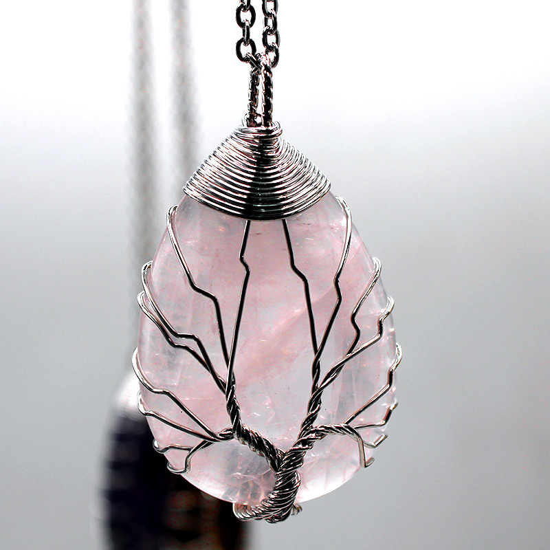 Necklace Jewelry Healing Chakra Wicca Witch Amulet Pendants Necklace Women Natural Gemstone Amethyst Opal Tree of Life Charms Necklace