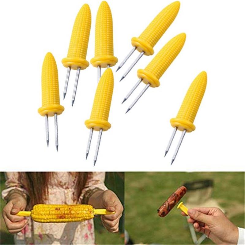 

Creative Stainless Steel Corn Forks Holders Corn on The Cob Skewers Fruit Forks Outdoor Barbecue Tool, 6*2*1.5 cm