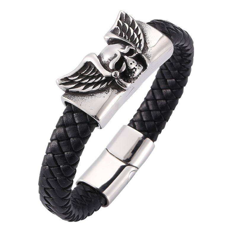 Vintage skull men's black woven leather bracelet Stainless steel magnetic buckle fashion charm bracelet 7-SP0281
Vintage skull men's black woven leather bracelet Stainless steel magnetic buckle fashion charm bracelet 7-SP0281