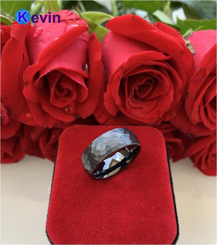 Wedding Rings Black Hammer Ring Tungsten Band For Men Women Multi-Faceted Hammered Brushed Finish 6MM 8MM Comfort Fit