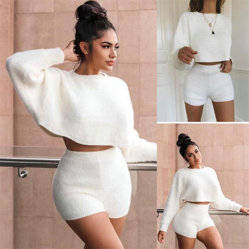 Women 2020 Autumn 2 Piece Outfits Patchwork Design O-Neck Log Sleeve Solid Color Short Top+Elastic High Waist Slim Hips Shorts, White
Women 2020 Autumn 2 Piece Outfits Patchwork Design O-Neck Log Sleeve Solid Color Short Top+Elastic High Waist Slim Hips Shorts, White