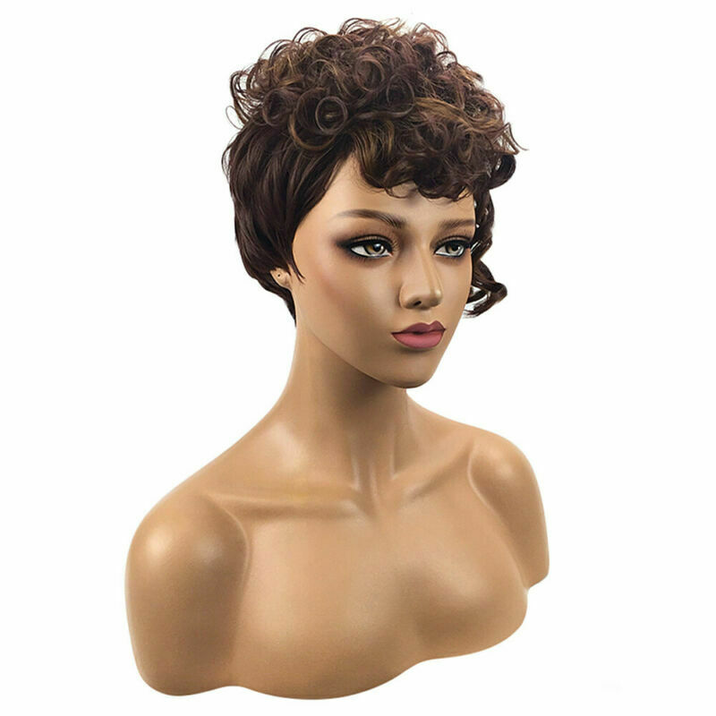 Short Curly Wigs Brown Full Hair Pexie Wig For Black Women African Lady Party