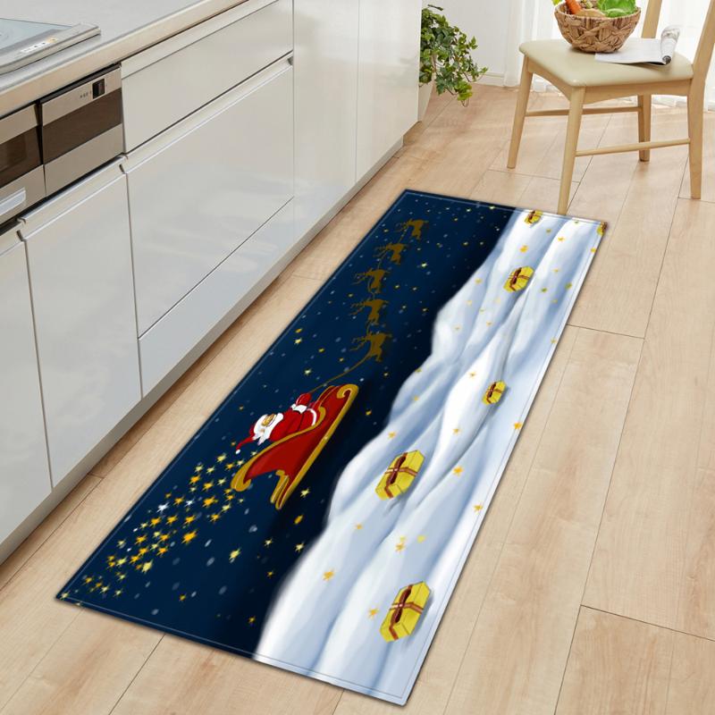 Christmas Kitchen Mat Entrance Doormat Bedroom Bedside Decorative Carpet Home Balcony Hallway Long Floor Mat Bath Anti-Slip Rug