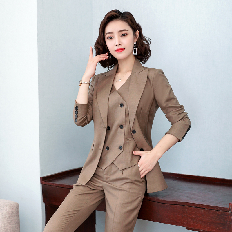 

Formal Styles Women Business Suits Autumn Winter Professional Office Work Wear Pantsuits Ladies Interview Blazers Khaki