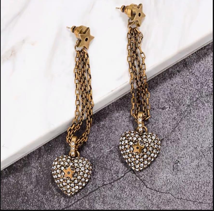 Hot Sale Love back hanging Earrings spring and summer long chain tassel peach heart PENTAGRAM NECKLACE