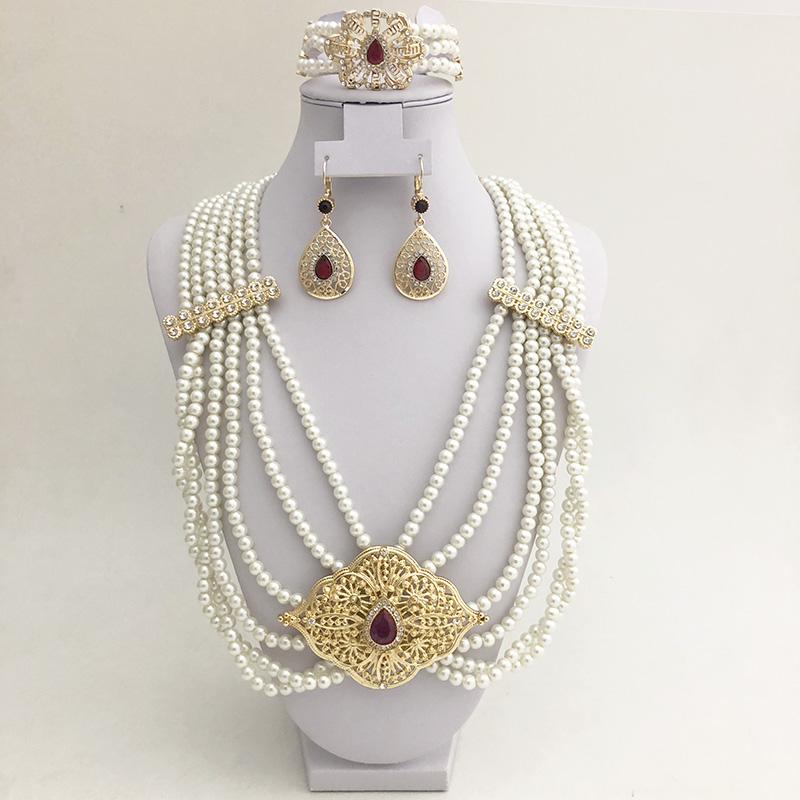 African Bridal Golden Pearl Accessories Luxury Algiers/Algeria Wedding Jewelry Handmade Necklace Earring Bracelet Bridal Gift, As pic
African Bridal Golden Pearl Accessories Luxury Algiers/Algeria Wedding Jewelry Handmade Necklace Earring Bracelet Bridal Gift, As pic