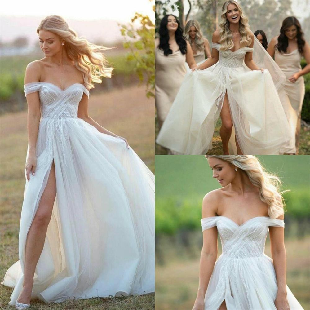 2020 Chic Country Wedding Dresses Side Split Off the Shoulder Ruched Bohemian Bridal Wedding Gowns Custom Made, White
2020 Chic Country Wedding Dresses Side Split Off the Shoulder Ruched Bohemian Bridal Wedding Gowns Custom Made, White