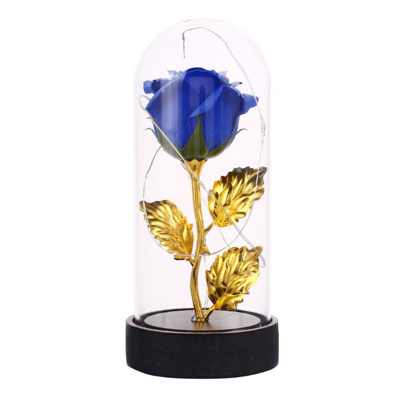 Soap Rose Flower Glass Cover LED Light Valentine'S Day Celebration Anniversary Eternal Rose Flower Imitation Gold Foil
