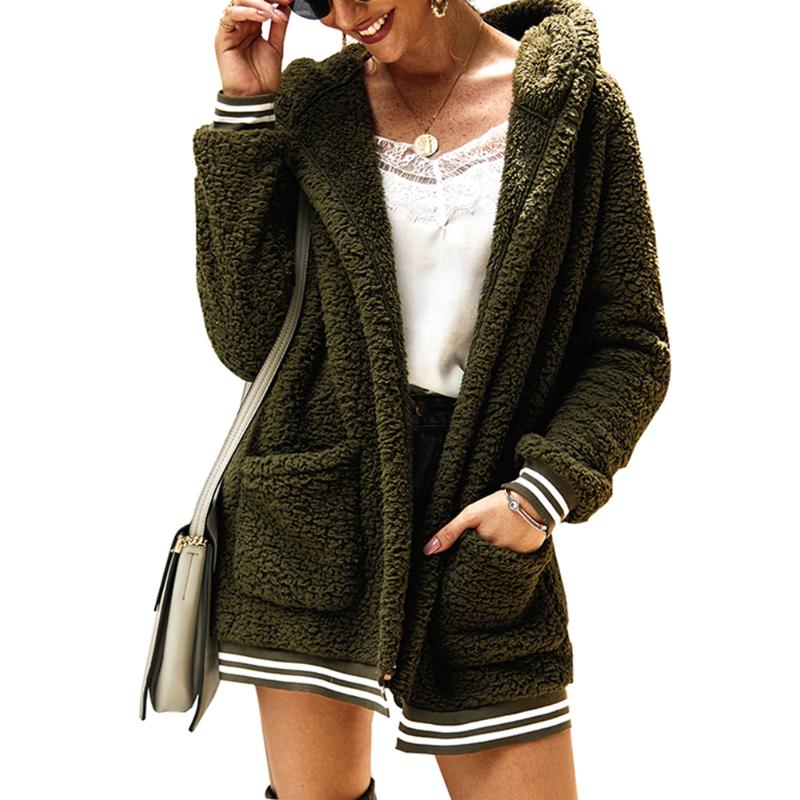 Womens Winter Warm Teddy Bear Fleece Fur Fluffy Zip Coat Jackets Jumper Outwear Lady Hooded Outerwear Coats Casual 1
